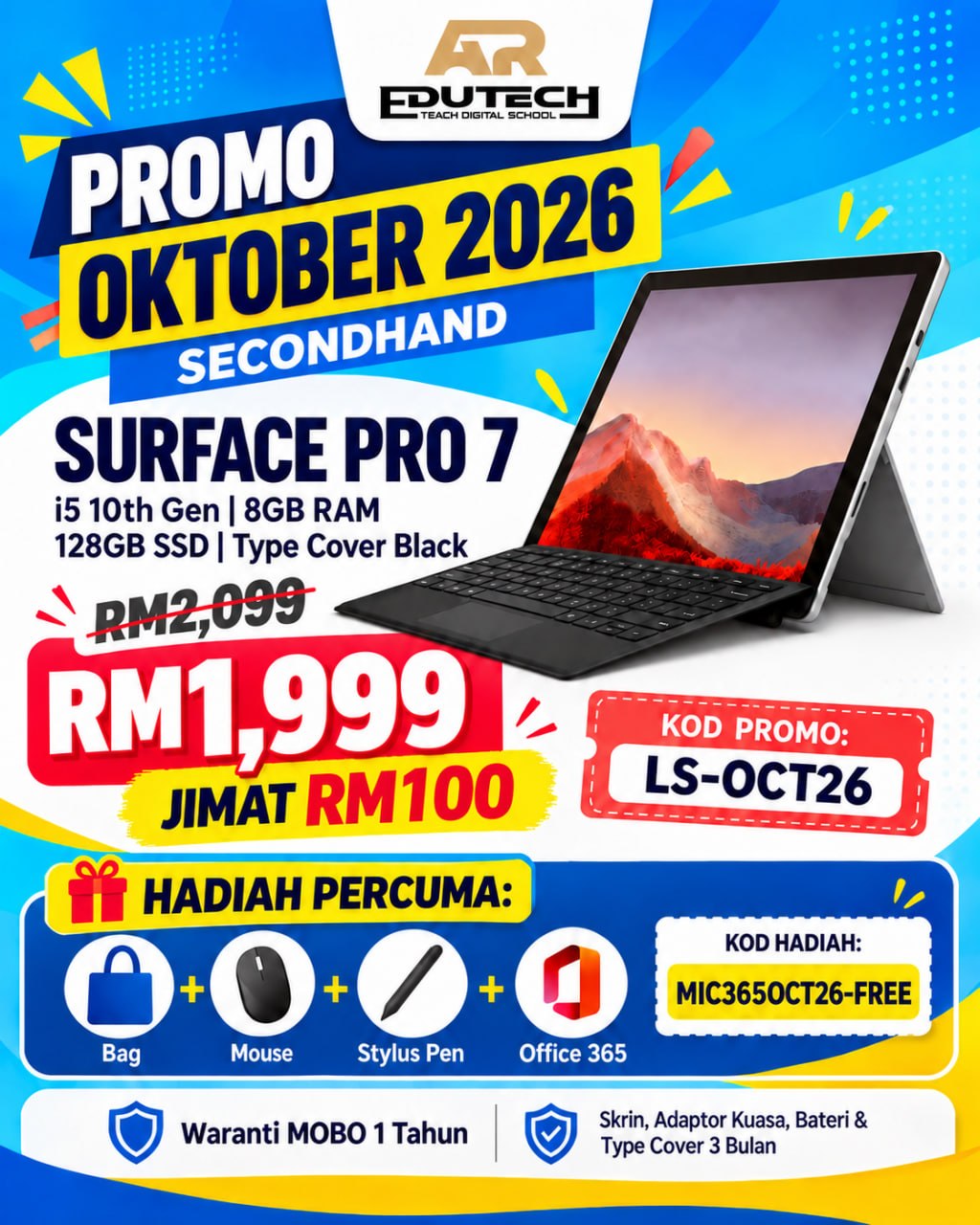 POSTER OCTOBER 2026 

Surface Pro 7 - i5 10th 8 /128 
With Typecover Black - Secondhand