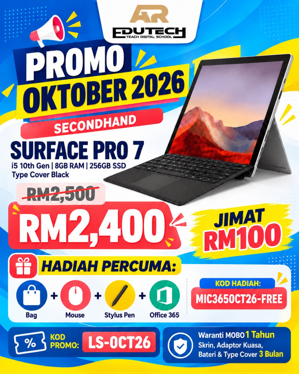POSTER OCTOBER 2026 

Surface Pro 7 - i5 10th 8 /256 
With Typecover Black - Secondhand