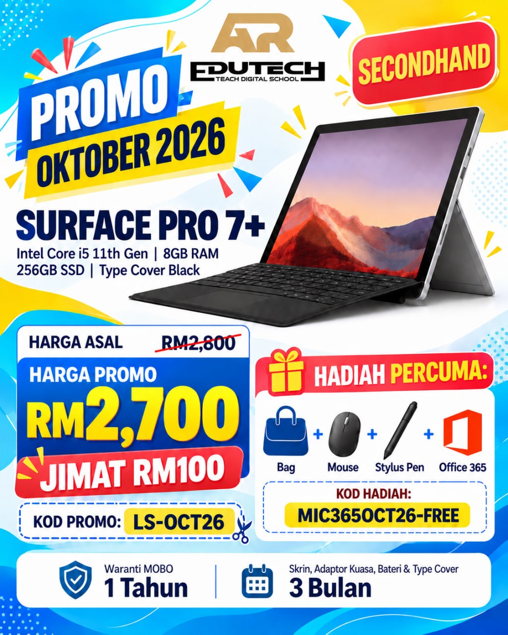 POSTER OCTOBER 2026 

Surface Pro 7+ - i5 11th / 8 / 256 
With Typecover Black - Secondhand